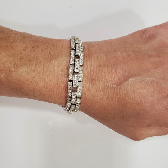 Vintage Eisenberg Ice Clear Rhinestone Silver Tone Link Bracelet  Safety Chain - Picture 4 of 16